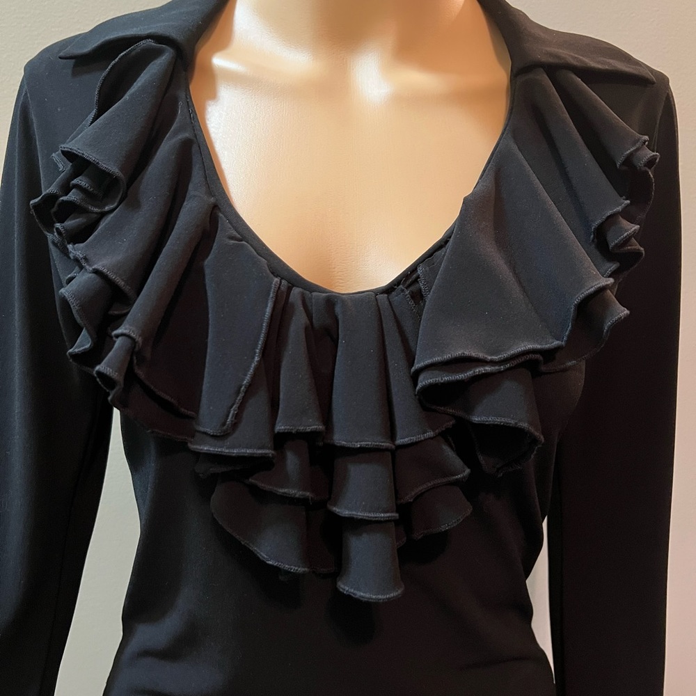 Soya Ruffle Trim Longsleeve, Black Top SizeSmall